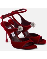 Jimmy Choo - Orb 95 Embellished Velvet Sandals - Lyst