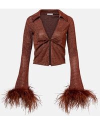 Oséree - Lumiere Plumage Feather-Trimmed Blouse - Lyst