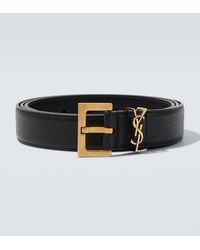 Saint Laurent - Grained Leather Belt With-Tone Hardware - Lyst