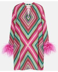 Valentino - Vestido Corto De Crepe De Seda Con Plumas - Lyst