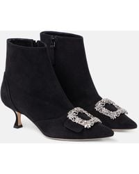 Manolo Blahnik - Baylow Embellished Suede Ankle Boots - Lyst