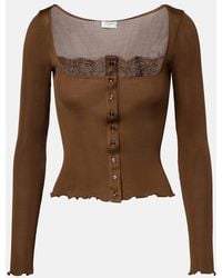 Saint Laurent - Lace-Trimmed Ribbed-Knit Silk Jersey Top - Lyst