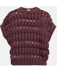 Brunello Cucinelli - Open-work Cotton-blend Top - Lyst