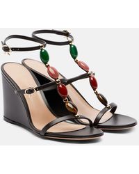 Gianvito Rossi - Embellished Leather Wedge Sandals - Lyst