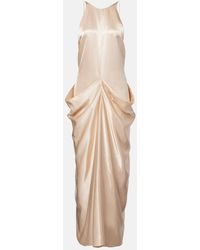 KHAITE - Draped Gathered Satin Maxi Dress - Lyst