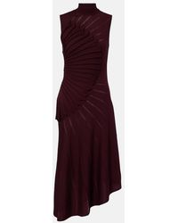 Alaïa - Asymmetric Pleated Wool Midi Dress - Lyst
