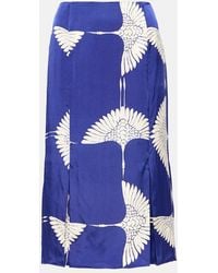 KHAITE - Levy Printed Twill Midi Skirt - Lyst