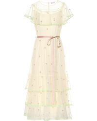 RED Valentino Embroidered Tulle Midi Dress - Natural