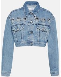 7 For All Mankind - Babe Embellished Cropped Denim Jacket - Lyst