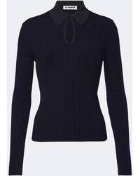 Jil Sander - Cutout Ribbed-Knit Wool Polo Sweater - Lyst