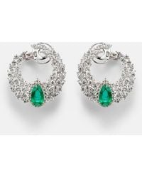 YEPREM - Reign Supreme 18Kt Hoop Earrings With Diamonds And Emeralds - Lyst