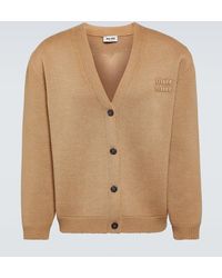 Miu Miu - Cardigan in misto lana con logo - Lyst