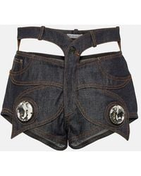 Area - Embellished Cutout Denim Shorts - Lyst