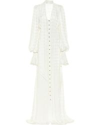 Balmain Robe longue en satin à col lavallière - Blanc