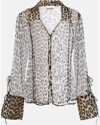 Ganni - Leopard-Print Chiffon Shirt - Lyst