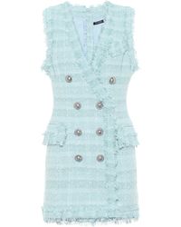 Balmain Vestido corto de tweed metalizado - Azul