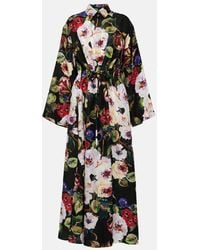 Dolce & Gabbana - Floral Silk Satin Shirt Dress - Lyst
