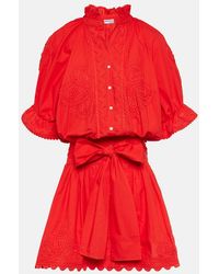 Juliet Dunn - Embroidered Cotton Poplin Shirt Dress - Lyst