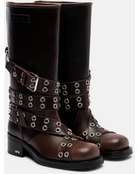Mach & Mach - Buckle Belt Leather Biker Boots - Lyst