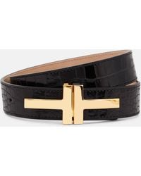 Tom Ford - Double T Croc-effect Leather Belt - Lyst