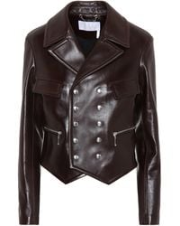 Chloé Double-breasted Leather Biker Jacket - Brown