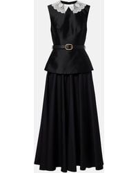 Self-Portrait - Belted Peplum Taffeta Midi Dress - Lyst