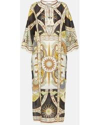 Tory Burch - Printed Linen Midi Dress - Lyst