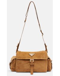 Prada - Explore Medium Suede Shoulder Bag - Lyst