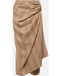 Loro Piana - Leather-trimmed Draped Linen Midi Skirt - Lyst