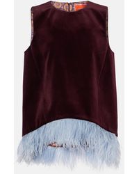 La DoubleJ - La Scala Feather-Trimmed Cotton Velvet Top - Lyst