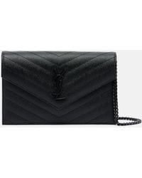 Saint Laurent - Cassandre Envelope Small Leather Wallet On Chain - Lyst