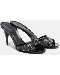 Gucci - Erin Gg Embellished Leather-Trimmed Mules - Lyst