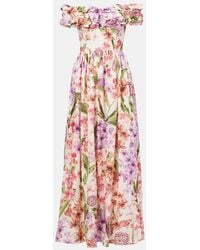 Agua Bendita - Vestido Largo Espliego De Lino Floral - Lyst
