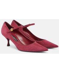 Dolce & Gabbana - Dg Leather-Trimmed Suede Mary Jane Pumps - Lyst