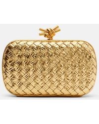 Bottega Veneta - Knot Intreccio Metallic Leather Clutch - Lyst