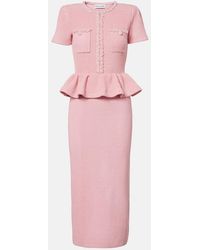 Self-Portrait - Waffle-Knit Peplum Midi Dress - Lyst