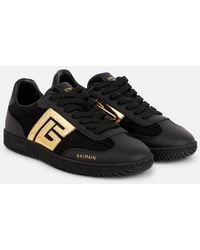 Balmain - Pb Suede And Mirrored Faux Leather Sneakers - Lyst