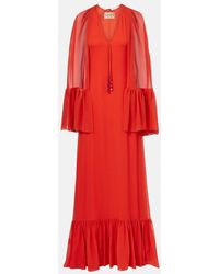 Valentino - Vestido Largo De Georgette De Seda Con Capa - Lyst