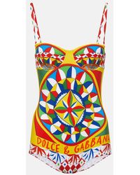 Dolce & Gabbana - Carretto-Print Balconette One-Piece Swimsuit - Lyst