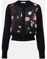 Erdem - Floral Printed Cropped Wool Cardigan - Lyst