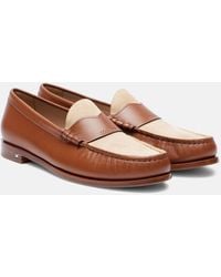 Max Mara - Logo Leather And Suede Mocassins - Lyst