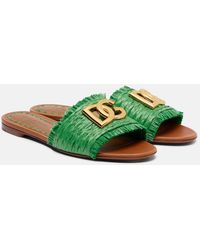 Dolce & Gabbana - Dg Fringed Raffia-Effect Slides - Lyst