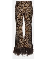 Valentino - Feather-trimmed Leopard-print Flared Pants - Lyst