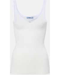 Prada - Lace-Trimmed Ribbed-Knit Cotton Tank Top - Lyst