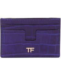 Womens Accessories Wallets and cardholders Tom Ford Croc-effect Leather Card Holder in Purple 