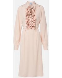 Prada - Belted Polka-Dot Silk Midi Dress - Lyst