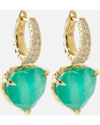 Octavia Elizabeth - Micro Yana Hoop 18kt Gold Earrings With Emeralds And Diamonds - Lyst