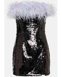 Self-Portrait - Feather-Trimmed Sequined Minidress - Lyst