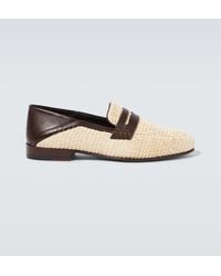 Manolo Blahnik - Padstow Leather-Trimmed Raffia Penny Loafers - Lyst