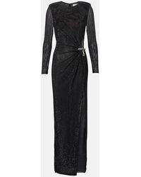 Self-Portrait - Crystal-Embellished Mesh Maxi Dress - Lyst